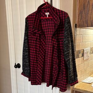 LOGO by Lori Goldstein Red and Black Checkered Top